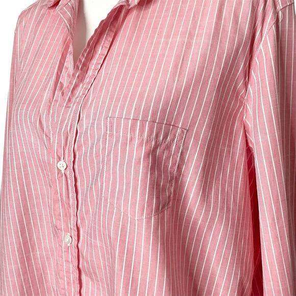 Frank & Eileen Pink White Striped Eileen Button Up Shirt Top Large - Picture 2 of 8